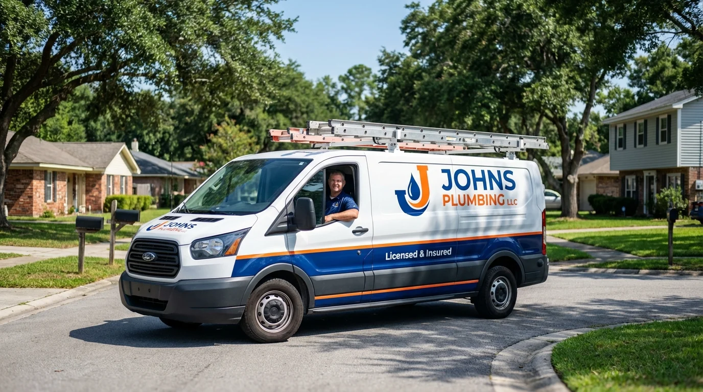 Johns Plumbing LLC service van in Terryville, CT